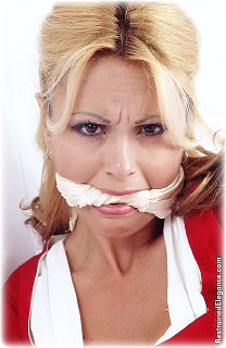 Bondage photo pic picture Stacy Burke rope bondage, barefoot, spreader bar, cloth gag, medieval, corporal punishment, whipping