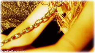 Bondage photo pic picture Amy Allen barefoot, handcuffs, shackles, leg irons, chains, metal bondage, collar, nude, topless