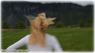 Bondage photo pic picture Ariel Anderssen rope bondage, barefoot, cloth gag, outdoor
