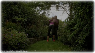 Bondage photo pic picture Ariel Anderssen ballgag, blonde, chains, sportswear, nipple clamps, thriller, outdoor, dungeon, yoke