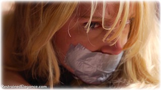 Bondage photo pic picture Ariel Anderssen gag, rope bondage, barefoot, bedroom, blonde, humiliation, spanking, cane, nude, tape gag, corporal punishment, collar