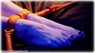 Bondage photo pic picture Chloe Toy rope bondage, barefoot, bedroom, blonde, crotch rope, ungagged