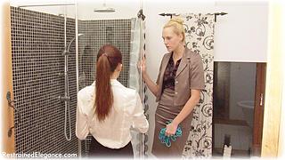 Bondage photo pic picture Ariel Anderssen and Sophia Smith girlgirl, rope bondage, satin, blouse, humiliation, shoes