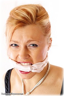 Bondage photo pic picture Vika ballgown, rope bondage, shoes, spreader bar, cloth gag, stockings